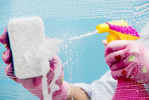 Professional team cleaning a residential facade in East London