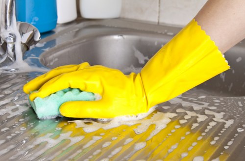 Local cleaning team working in an apartment building in E14